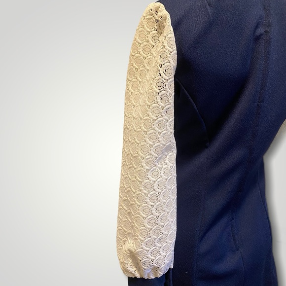 Vintage 60s Mod Navy Blue and White Dress - Picture 7 of 7